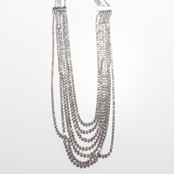Vintage Jewelry - Silver 925 Faceted Bead Ball Chain Choker Necklace Multi-strand